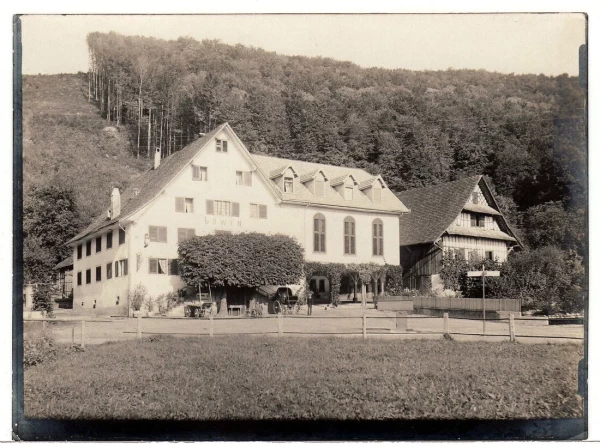 Restaurant Löwen mit grossem Baum, ca. 1905. 